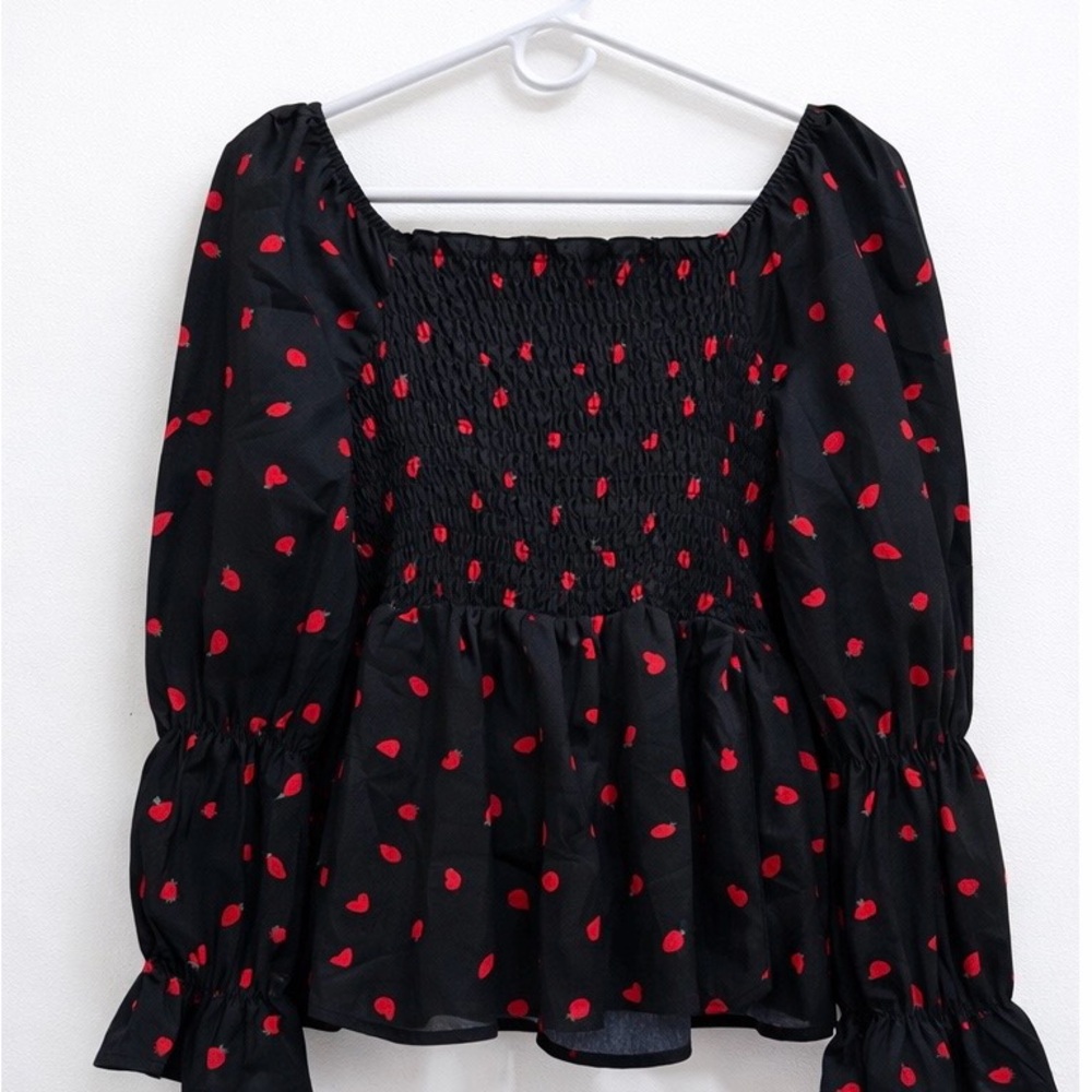 SHEIN Black Blouse with Red Accents